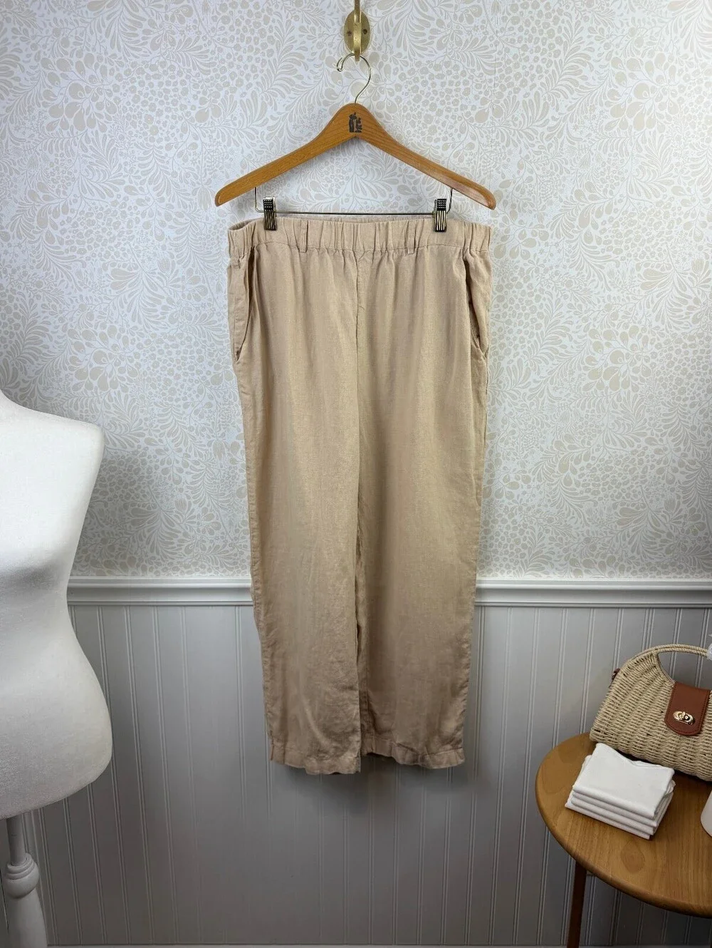 Quince Light Tan Flax 100% European Linen Pull on Pants - Size - Large